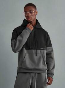 SUMWON Luxury Two-Tone Color Block Hoodie Co-Ord Set Oversized Streetwear Tracksuit Premium Fleece Winter Athletic Loungewear Training Sport Set - Dark Grey - View 4