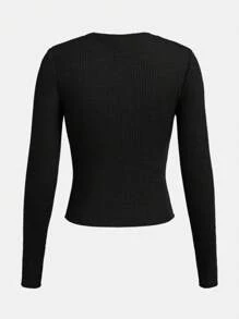 SHEIN Girlism Camiseta de manga larga de cuello redondo con diseño de lazo de punto texturizado de unicolor, Top informal para capas, gris, adecuada para Navidad y Acción de Gracias, para adolescentes