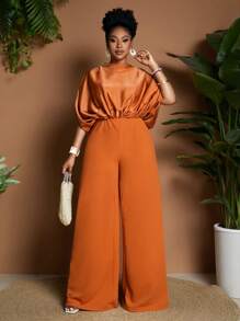 Maweii Jumpsuit Longgar Berlipit Kerah Tegak Ukuran Besar, Pakaian Kasual Sehari-hari - Jeruk - View 3