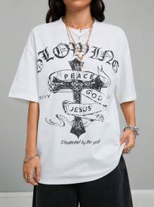 Coolane Camiseta blanca de corte oversize con estampado vintage grunge para mujer primavera verano