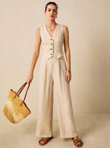Poéselle Ladies' Striped Two-Piece Set Summer Vest Suit Two Pieces