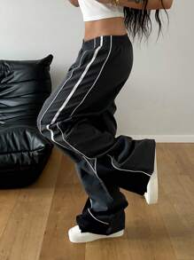 StreetHx 女士街头风格拼色休闲夏季长裤，适合运动穿着 - 深灰色 - 查看 3