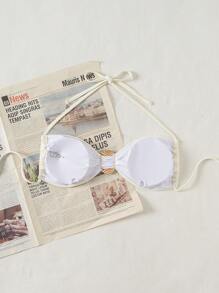 Swim Mod Springbreak Women's New Fashionable Solid Color Spaghetti Strap Metal Accessory Solo Bikini Top, Festival Boho - Beige - View 2