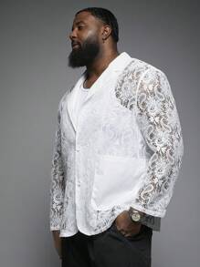 EASEVO Plus Size Men's Street Fashion Lace Long Sleeve Suit Jacket