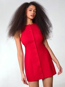 Athîral Vestido corto sin mangas de unicolor para mujer, uso casual y de moda sencilla para uso diario