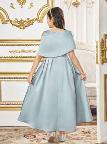 SHEIN Tween Girl Asymmetrical Neckline Short Sleeve Rhinestone Decor Elegant Dress - Green - View 10