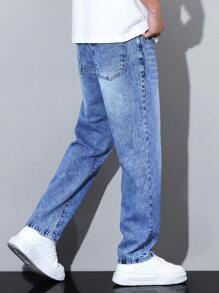 Manfinity Homme Jeans casuales de corte recto con bolsillo y ajuste holgado minimalista para hombres