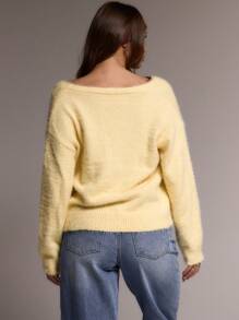 MUSERA Button Up Mohair Knit Cardigan Spring Casual Brunch Airport Holiday Oversized Fall Back To School Autumn Winter Everyday  Work Office  Chic Spring Easter - Yellow - View 2