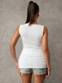 MaterniChic Draped Neck Knit Slim Fit Maternity Tank Tops - White - View 2