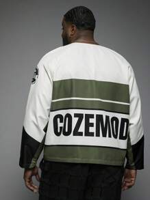 Manfinity VCAY Plus Size Men Woven Printed Letter Stylish Streetwear Long Sleeve Racing Jacket