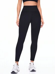 Easithlete 女士网眼和透明拼接黑色健身紧身裤，带钥匙口袋