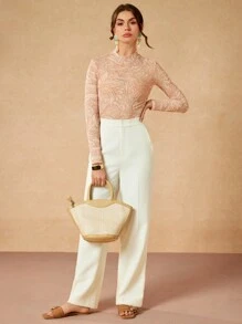 VALERIA GÓMEZ 设计师花卉印花透明网眼高领长袖性感紧身衣、节日、狂欢服装节日小码 - 彩色 - 查看 5