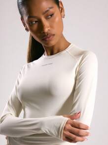 Musera Sport Long Sleeve Slinky Thumb Hole Logo Active Top, Padel, Tennis, Pickleball Gym Fitness Yoga Pilates Daily Casual - Beige - View 5