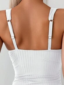 Swim Basics Women's Solid Color Wide Strap Minimalist Slim Fit Drawstring Side One-Piece Swimsuit, For Summer Beach Vacation - White - View 3