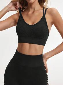 Lifespree Women's Hollow Out Minimalist Seamless High Elasticity Sports Yoga Bra - Blue - View 2