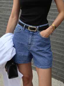 DAZY Women's Simple Loose Pocket Denim Shorts, Casual Daily Wear - Light Wash - View 2