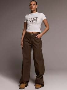 MUSERA 咖啡标语修身短款T恤 印花T恤 休闲夏秋款