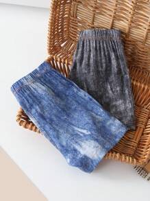 2pcs/Set Toddler Baby Boys Casual Cool Y2K Tie Dye Denim Effect Print Pocket Shorts, Suitable For Outdoor, Home, Music Festival, Summer - Multicolor - View 2