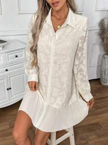 SHEIN Clasi Women's Simplicity Lace Panel Long Sleeve Dress Fall Cloth For Women - Apricot - View 4