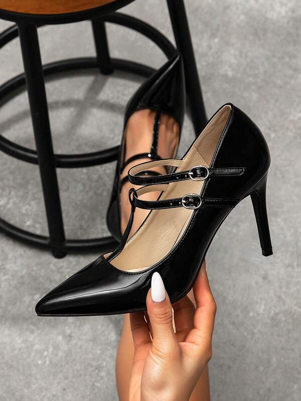 CUCCOO SZL Women's Fashion High-Heel Pointed Toe Buckle Strap Patent Leather Pumps Spring Shoes Spring Break Easter Prom Heels