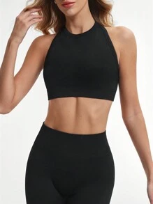 Lifespree 女士纯色简约修身无缝弹力运动服瑜伽套装 - 黑色 - 查看 7