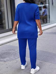 EURMUSE Plus Solid Tee & Pants - Royal Blue - View 2