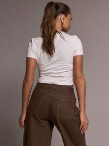 MUSERA 咖啡标语修身短款T恤 印花T恤 休闲夏秋款