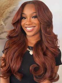 Wear&Go 无胶窗帘刘海红棕色波浪卷发雷米真人假发预拔漂白结预剪 6x5 透明蕾丝封口假发 180% 密度 - S33 - 查看 4