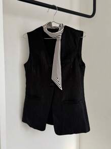 DAZY Women's Slit Waist Fitted Blazer Vest Business Attire Western Outfits For Women - Black - View 7