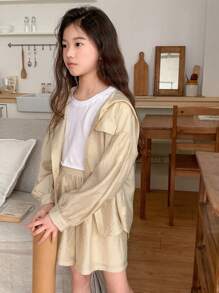 Dazy Kids 2pcs Tween Girl Plain Front Button Long Sleeve Top And Shorts Set - Yellow - View 3