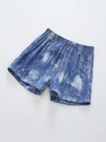 2pcs/Set Toddler Baby Boys Casual Cool Y2K Tie Dye Denim Effect Print Pocket Shorts, Suitable For Outdoor, Home, Music Festival, Summer - Multicolor - View 3