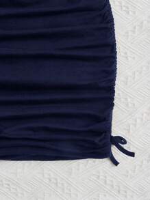 SHEIN Teen Girls' Solid Color Short Sleeve Star Rhinestone Pleated Dress