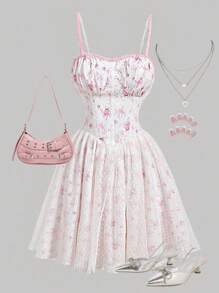 Girlism Đầm dự tiệc trà mini họa tiết chấm bi hoa hồng cổ điển cho bé gái tuổi teen, dây đeo xếp nếp, nhiều lớp, phù hợp cho ngày lễ tình nhân, mùa xuân, mùa hè và sinh nhật - Hồng - Xem 6