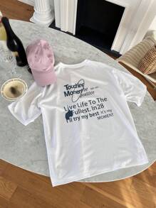 DAZY Women & Teen Girls Casual Round Neck Printed Short Sleeve T-Shirt Graphic Tee Oversized T-Shirt