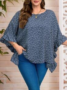 EMERY ROSE Camisa casual holgada con mangas acampanadas y estampado todo sobre para mujeres de talla grande en vacaciones