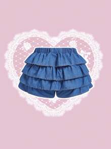 SHEIN MOD 大码蓝色牛仔短裤甜美裤裙春夏牛仔短裤甜美