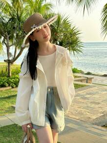 Dazy Kids 少女秋季外套，返校季度假装 - 白色 - 查看 3