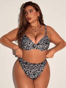 Swim SXY Plus Size Women's Leopard Print Simple Daily Bikini Set Summer Beach