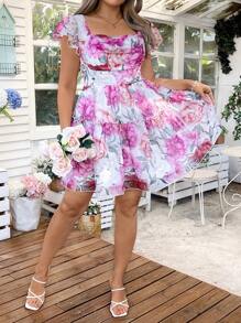 SHEIN Clasi 大码波西米亚风 A 字型收腰浪漫假日连衣裙，适合夏季 - 彩色 - 查看 4