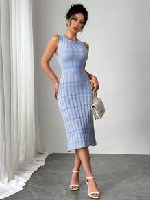 Chiquease Women's Backless Criss-Cross Strap Design Knit Sweater Dress - Baby Blue - View 3