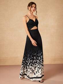 VALERIA GÓMEZ Vestido largo elegante de tirantes con estampado de salpicaduras de tinta negra, diseño retorcido y espalda hueca, para festivales, conciertos, raves, bodas, bailes de graduación - Multicolor - Ver 6