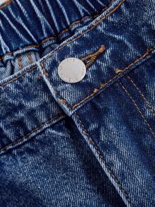 SHEIN MOD 플러스 사이즈 저웨스트 루즈 와이드 레그 블루 청바지, 스택드 여성 청바지, 여성 엄마 청바지, 빈티지 부츠컷 여성 청바지 - 미디엄 워시 - 보기 3