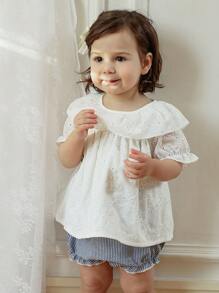 SHEIN Leichte weiße Rüschenbluse mit Kurzarm für Kleinkind Mädchen, sommergeeignet