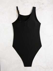 SHEIN Swim Women's Black Sexy Bodycon Elegant Athletic One-Piece Swimsuit Beachwear For Summer Beach Vacation