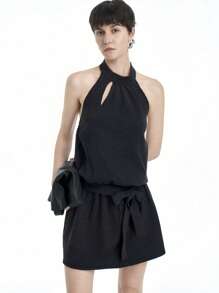 SHEIN Clasi Vestido informal para mujer con lazo y cinturón en unicolor