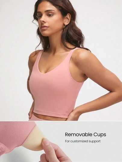 FeatherFit™ U Back Cropped Active Tank Top Low Impact Yoga Pilates Daily