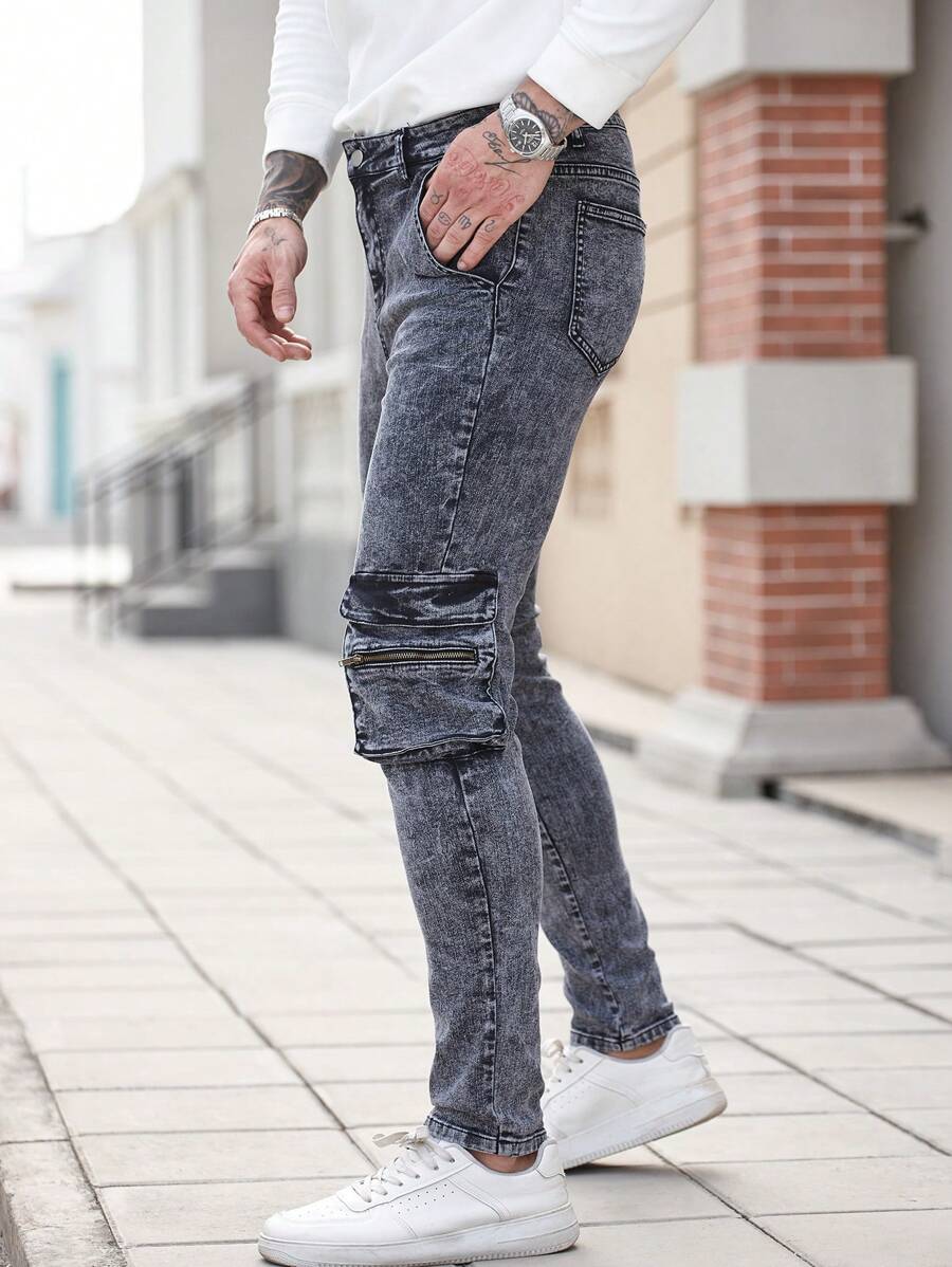 Manfinity LEGND Men's Street-Style Slim Fit Grey Skinny Jeans - Grey - View 1