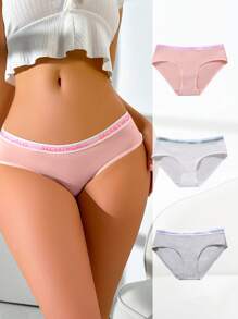 EasyFave 3pcs/Pack Sports Style Colorblock Elastic Waistband Breathable Triangle Brief Underwear - Multicolor - View 1