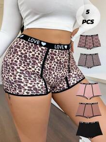 5pcs/Pack Plus Size Fashionable Leopard Print Boxer Briefs - Multicolor - View 2