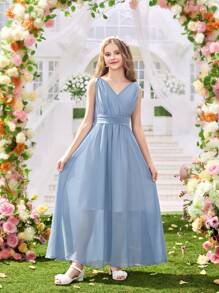 Vestido de fiesta elegante y largo estilo princesa para presentaciones de piano de niñas